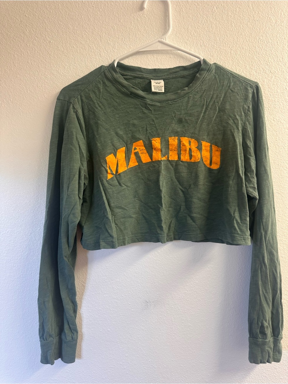 PINK Victoria's Secret Washed Sage Green Tee with Navy Logo